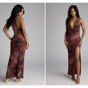 WINDSOR Drama Meets Paradise Floral Maxi Dress in Brown Y2K Whimsigoth Friends
